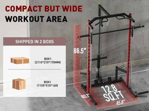 OPPSDECOR All-in-One Adjustable Smith Machine with LAT-Pull Down System Multi-Function Power Cage for Home Gym Cable Crossover Squat Rack of Workout Machine Training Equipment with Attachments