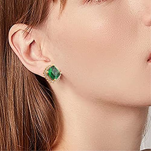 Simulated Emerald Earrings - Green Square Cubic Zirconia, 18K Gold Plated Studs for Women with Gift Box