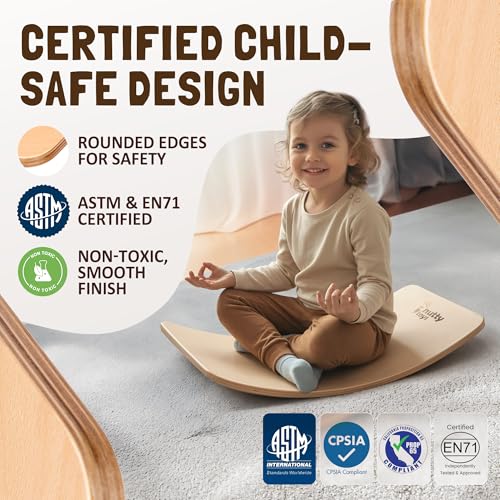 Nutty Toys Mini Wooden Wobble Balance Board for Kids & Adults - Natural Wood Toy