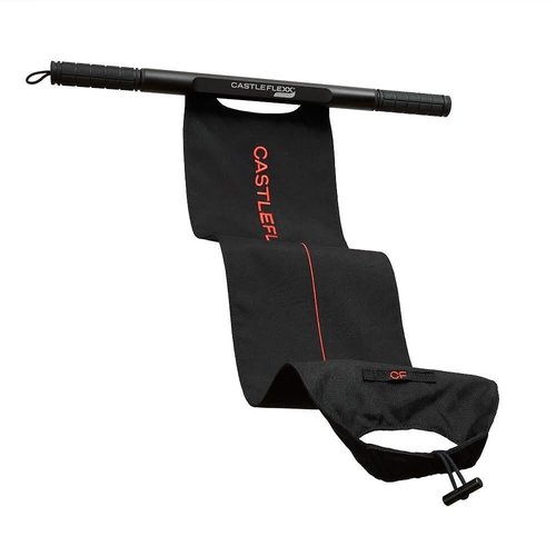 CastleFlexx Mobility and Full Body Strengthening Device | Non-Elastic Stretch Strap with Natural Premium Cork Handles for Stretching, Exercise, Physical Therapy, and Yoga | Height up to 5’9” Black/Red