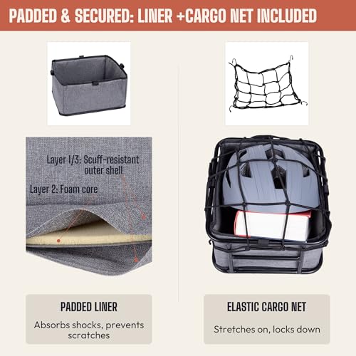Small Steel Bike Rear Basket with Padded Liner & Net - Holds 60 lb