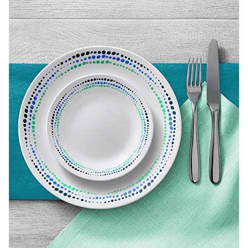 Corelle Vitrelle 18-Piece Service for 6 Dinnerware Set Triple Layer Glass and Chip Resistant, Lightweight Round Plates and Bowls Set, Ocean Blue