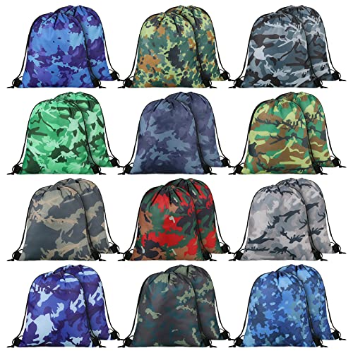 24 Pcs Camouflage Drawstring Bags Bulk Multicolor Camouflage Backpack Set