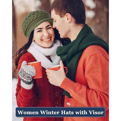 Newcotte Women Winter Hat Knitted Caps with Visor 2025 Warm Hats for Women Beanies for Winter Cold Weather