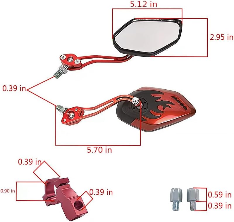 Bike Mirrors for Electric Bikes - 2 Pack Handlebar Rearview Mirror, Red