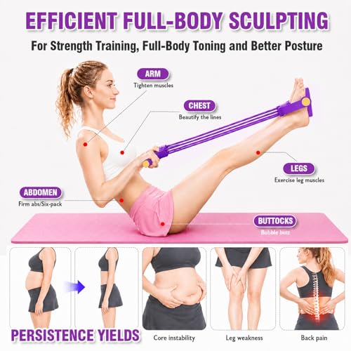 Foot Pedal Resistance Bands with Handles - Purple Multi-Tube Elastic Yoga Equipment