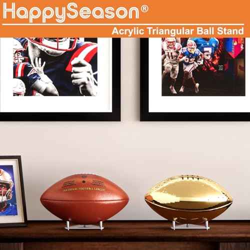 Happyseason 3-Pack Acrylic Football Stand, Basketball Stand with Stainless Steel Rods, Soccer Ball Holder, Volleyball Holder, Round-Edge Rack for Balls, Easy to Assemble (Clear)