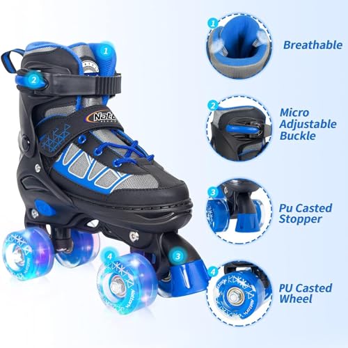 Kids Adjustable Roller Skates with Light Up Wheels - Blue, Medium (13C-2)