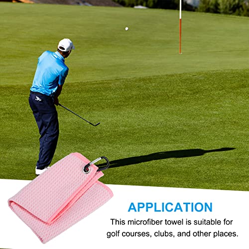 PATIKIL 12x12 Inch Pink Tri-Fold Golf Towel - Soft Microfiber, Water Absorbent, Waffle Pattern with D Clip