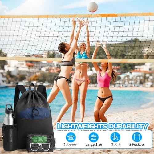 Mesh Swim Bag Beach Drawstring Backpack, Waterproof Gym Bags for Men and Women, Large Pool Bag Swimming Gear for Swimmers