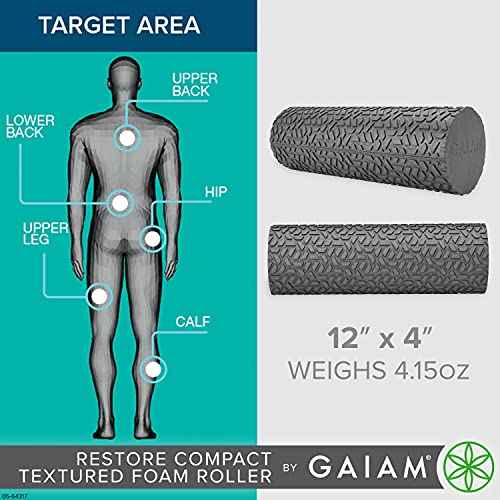 Gaiam Restore Compact Textured Foam Roller for Muscle Repair and Exercise ? 12¡±L X 4" Diameter Massager Roller ? Ideal for Improved Circulation and Easing Muscle Tension
