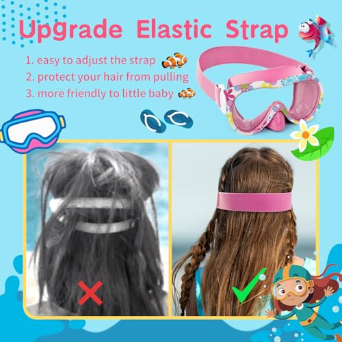 Kids Swim Goggles and Snorkel Mask Set - Pink & Flower | Diving Mask with Nose Cover & Elastic Straps