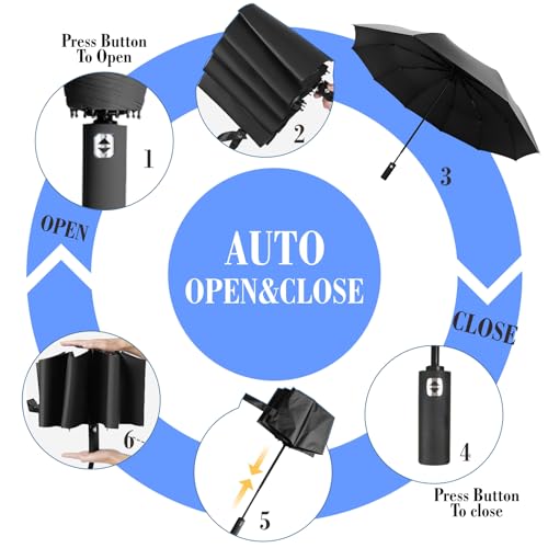 Auto UPF 50+ Beach Umbrella with Adjustable Clamp - Black