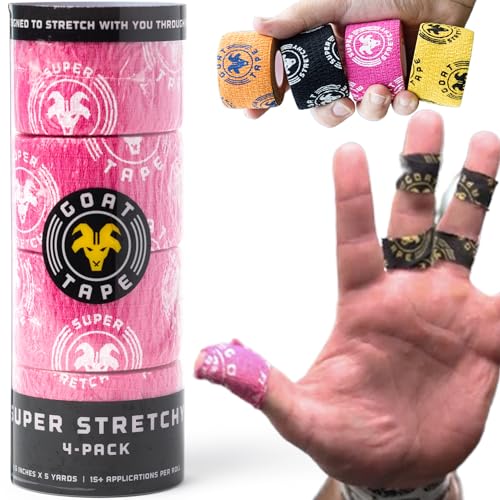 Goat Tape Super Stretchy Thumb Tape Pink 4-Pack - Gym & Cross Training Wraps