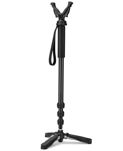 Trakiom Shooting Stick Rifle Monopod with 360° Rotatable V Yoke Rest, Hunting Rifle Tripod with Tri-Stand Base Gun Stick for Shooting and Hunting, Black
