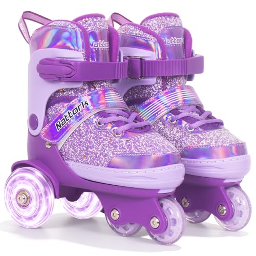 Toddler Girls Roller Skates with Light-Up Wheels, 4 Adjustable Sizes - Dream Purple, Small (10C-13C)