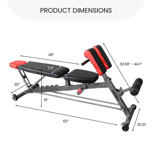 Finer Form Multi-Functional FID Weight Bench for Full All-in-One Body Workout – Hyper Back Extension, Roman Chair, Adjustable Ab Sit up Bench, Incline Decline Bench, Flat Bench