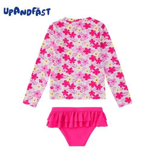 upandfast Girls Rash Guard Set Long Sleeve Two Piece Swimsuit with UPF 50+ Sun Protection for Girls 3-8 Years