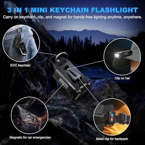 EDC Keychain Flashlight Rechargeable with Red/UV/Black Light, 500 Lumens Super Bright Small Flashlights Powerful with 9 Modes & Waterproof, Clip on Mini Pocket Flash light Magnetic for Fishing Outdoor