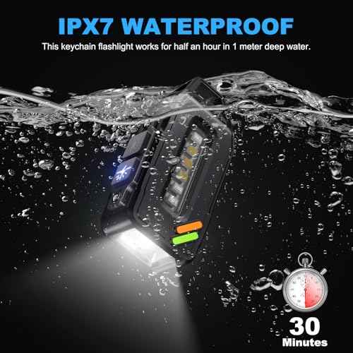 EDC Keychain Flashlight Rechargeable with Red/UV/Black Light, 500 Lumens Super Bright Small Flashlights Powerful with 9 Modes & Waterproof, Clip on Mini Pocket Flash light Magnetic for Fishing Outdoor