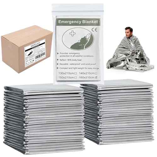 Emergency Foil Thermal Blanket (Pack of 25), 210 x 160 cm (82" x 63") Emergency shelter Survival Reflective Blankets Perfect for Outdoors, Hiking, Survival, Marathons or First Aid