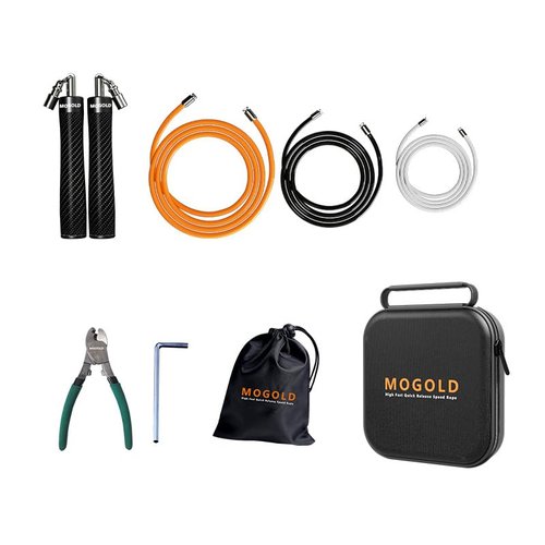 Mogold Weighted Jump Rope for High-Intensity Training, Muay Thai & MMA Workouts Heavy Jumping Ropes for Fitness Carbon Fiber Handle Adjustable Length 3 Meters 1/5 +1/4lb+1/2lb PVC Steel Wire Rope