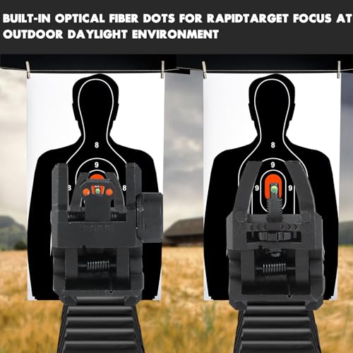Black Fiber Optic Sights for Rifle Flip Up Backup Sights with Green Red Dots - Tool-Free Adjustment