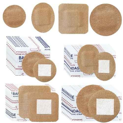 120Pcs Breathable Fabric Small Bandages, Round Oval and Square Flexible Adhesive Strips for Face and Small Wounds Protection Care