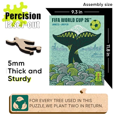 FIFA World Cup 2026 Wooden Puzzle - Seattle City Poster, 200 Pieces, Official License, 11.8x9.3in - Variation of Seattle / 200 Pieces