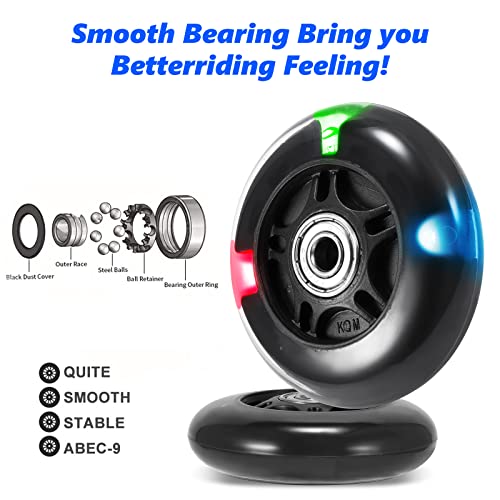 Blingbin LED Flash Scooter Wheels 80MM Replacement for Kids, Black