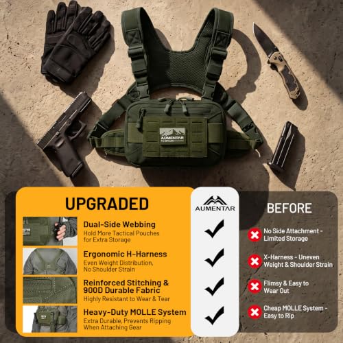 Tactical EDC Chest Bag with Molle System - Army Green, Adjustable Strap