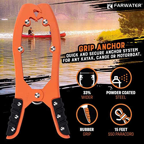 FARWATER Orange Canoe Anchor Grip - Boat & Kayak Fishing Accessories with Paracord
