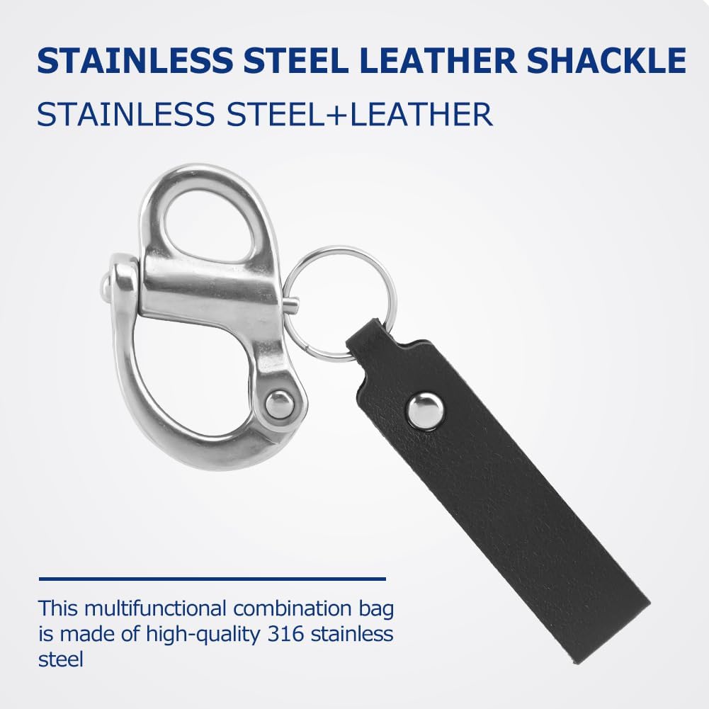 2 Pack SCBA Mask Quick Release Clip Shackle with Leather Lanyard, 316 Stainless Steel Snap Swivel Clips for Firefighting, Outdoor & Emergency Use
