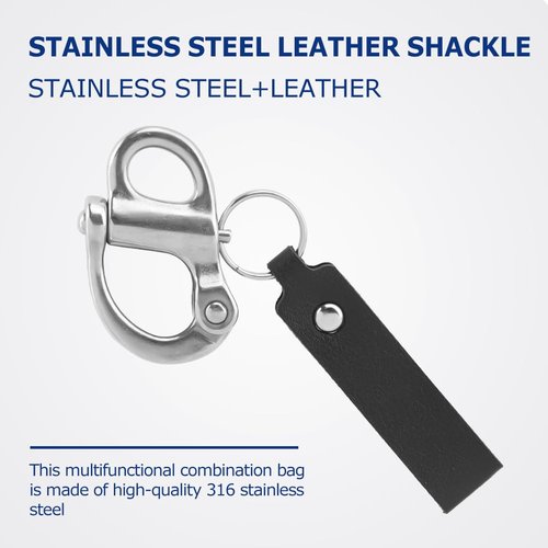 Trasylph 2PCS Quick Release Clip Shackle with Leather Handle for SCBA Mask, Marine Grade 316 Stainless Steel Snap Shackle Lanyard for Rigging, Firefighter Accessories(Color:Black)
