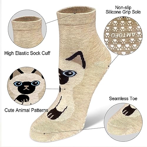 Hellomamma Non Slip Yoga & Ballet Socks for Women - Animal Pattern, 5-Pack - Cat Variation