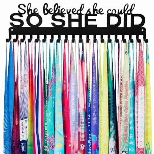 Sports Medal Hanger Display Holder Hook Rack for 60 Medals-16 Wide with 20 Hooks-Black-Easy Use Awesome Gifts
