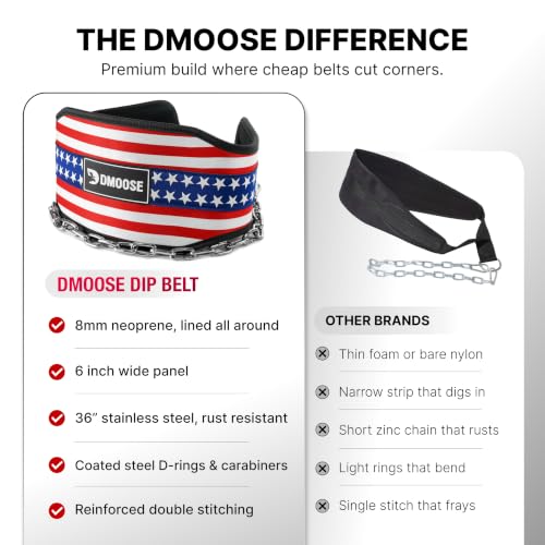 American DMoose Fitness Dip Belt for Weightlifting & Pull-Ups, 36-Inch Steel Chain, Neoprene Padding Supports 350lbs