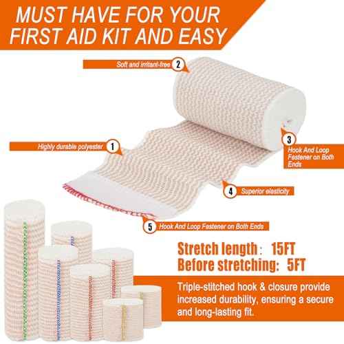 Premium Elastic Bandage Wrap 6 inch 10 Pack Reusable Versatile Self-Closing Compression Bandage Wraps for Ankles, Wrists Knee, Tummy and Body Cotton Lymphedema Wraps for Legs Latex-Free