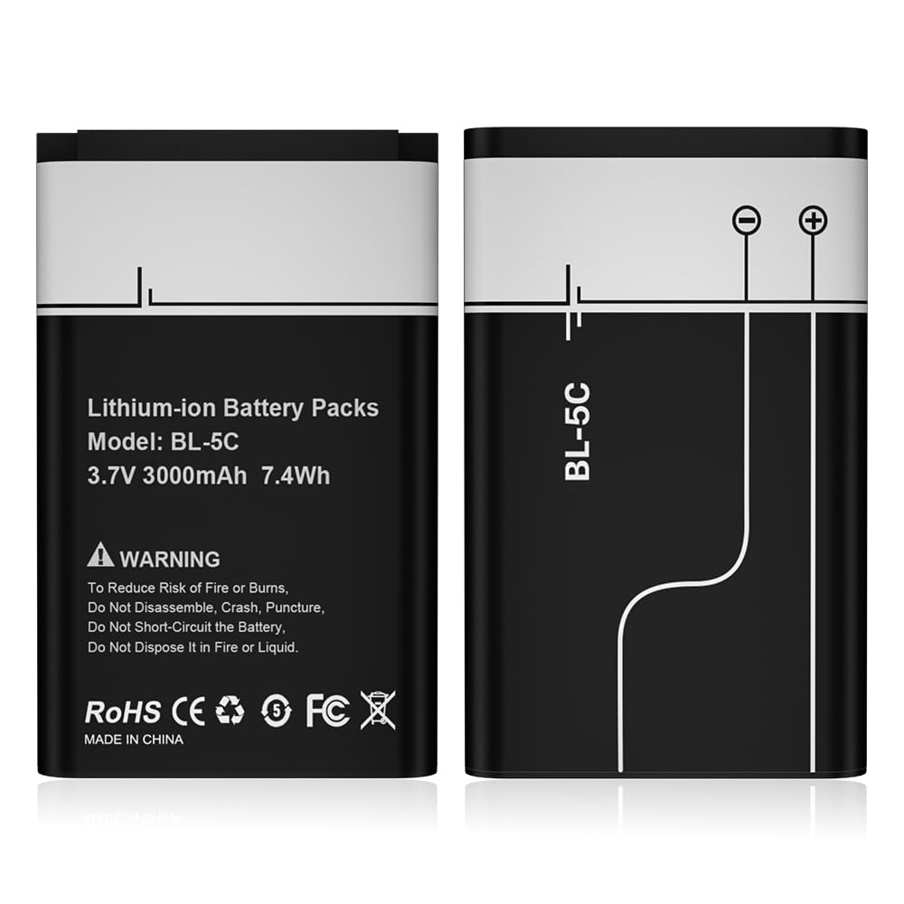 JDIRLDL 2 Pieces BL-5C Battery, 3000mAh New Upgraded 3.7V Li-ion Higher Capacity Battery Replacement for Household Radio, bt Speaker, Camera