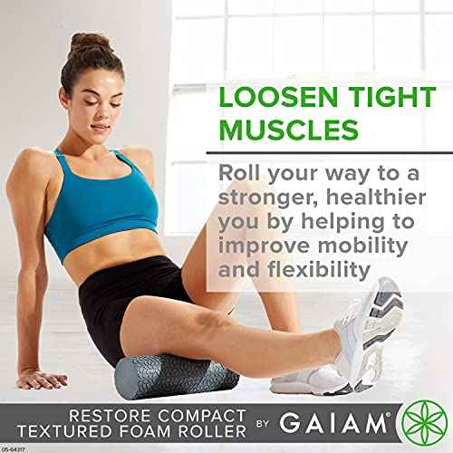 Gaiam Restore Compact Textured Foam Roller for Muscle Repair and Exercise ? 12¡±L X 4" Diameter Massager Roller ? Ideal for Improved Circulation and Easing Muscle Tension