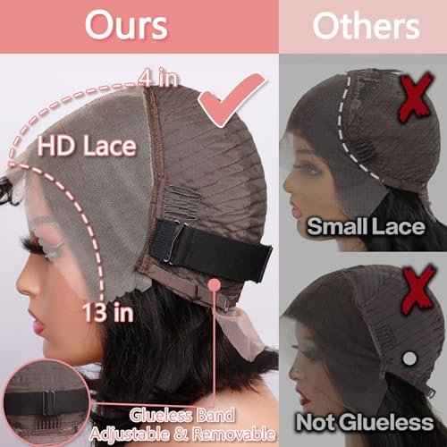 10 Inch Bob Wig Human Hair 13x4 HD Lace Front Wigs Pre Plucked Short Bob Wig Lace Frontal Wigs for Black Women, Short Straight Glueless Human Hair Wig with Elastic Band, 180% Density, Natural Black