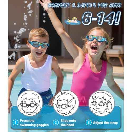 Swim Goggles for Kids 6-14, Anti-Fog UV Protection Clear Swimming Goggles, Leakproof Pool Swim Goggles for Boys Girls