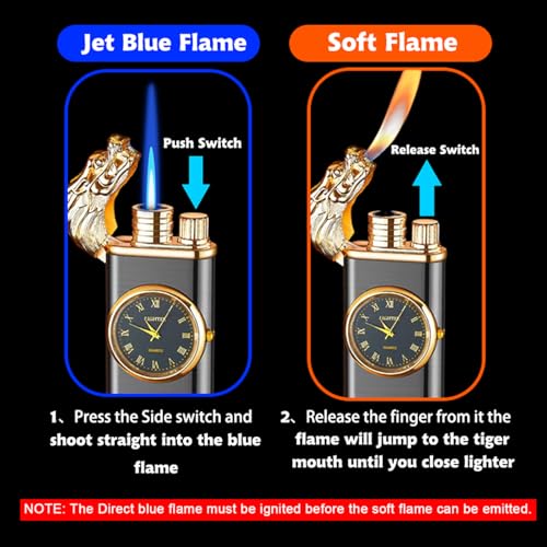 Torch Lighter, Magic Dual Flame Lighter Refillable Butane, Creative Adjustable Flame Windproof Lighter, Cool Jet Flame Butane Lighter for Men Women Friends Outdoor Candle(Without Butane)-Black-g