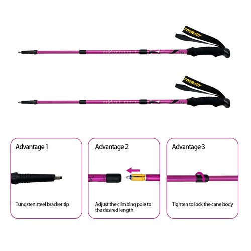 Yourjoy Hiking Trekking Poles, 2 Pack Anti Shock, Adjustable, Collapsible Hiking Poles for Trekking or Walking, Lightweight Aluminum Sticks for Children (Child-Pink)