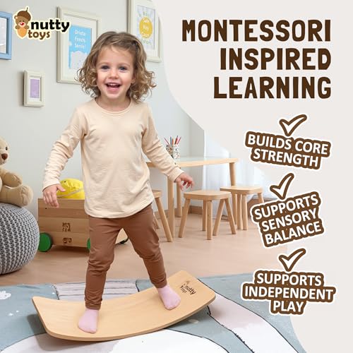 Nutty Toys Mini Wooden Wobble Balance Board for Kids & Adults - Natural Wood Toy