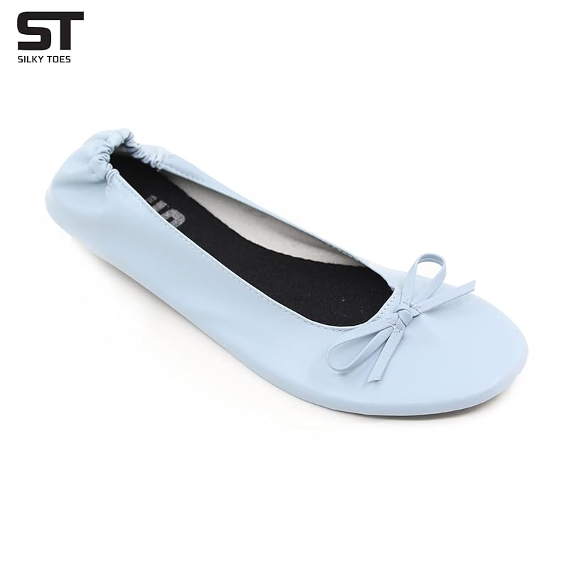 Foldable Flats for Women - Silk Toes Wedding & Travel Ballet Shoes Light Blue