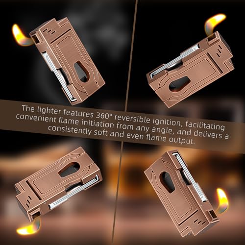 Pipe Lighter with Pipe Stand, 3 in 1 Cleaner Tools, Refillable Butane Lighter with Angled Soft Flame, Pipe Lighters for Smoking, Pipe Gift for Father's Day,Christmas Day (Bronze)