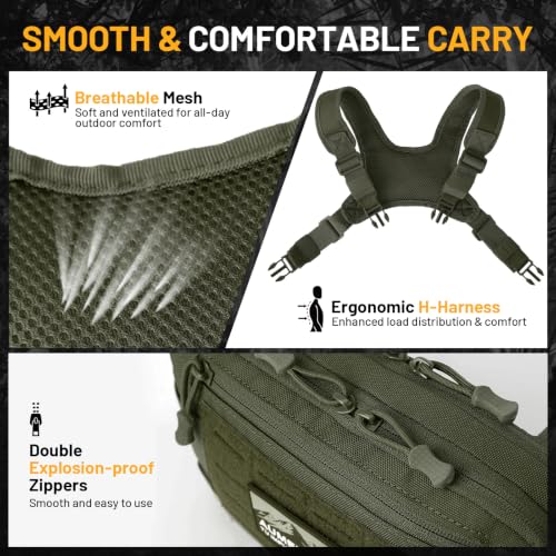 Tactical EDC Chest Bag with Molle System - Army Green, Adjustable Strap