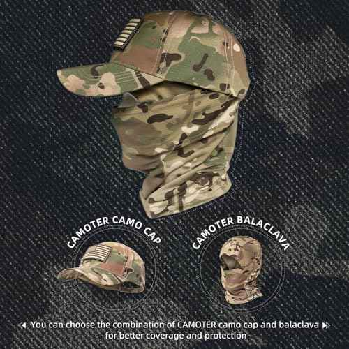 Camo Hat Baseball Cap Camo Face Mask Neck Gaiter with American Flag Patch for Men/Women Outdoors Tactical Military