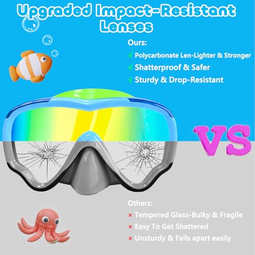 Kids Swim Goggles with Soft Fabric Strap & 3D No-Leak Nose Cover - Blue+Green